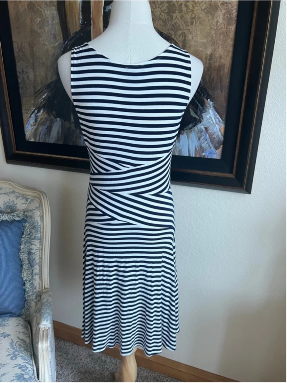 Market & Spruce Navy White Striped Sleeveless Dress M - Picture 3 of 6
